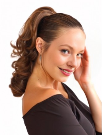 Wholesale Wavy Brown Synthetic Ponytails – Medium Length Claw Clip Hairpieces