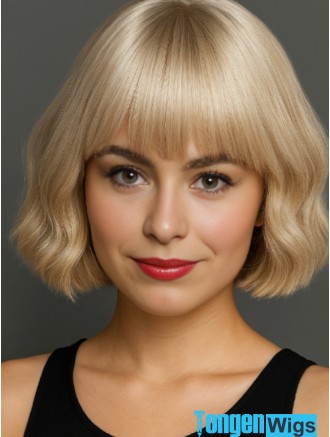 Wholesale 8-inch Wavy Bob Human Hair Wig with Bangs – Color #88R
