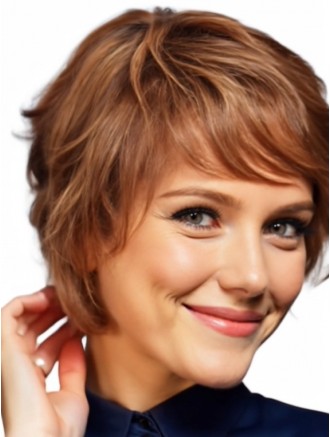 Wholesale Layered Short Auburn Real Hair Wigs – 100% Hand-Tied Remy Human Hair
