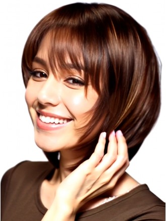 Auburn Straight Bob Wig 10 Inch Chin Length with Bangs – 100% Real Hair