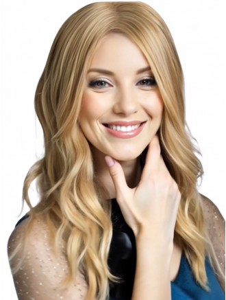 Wholesale 18" Long Blonde Wavy Lace Front Wig – 100% Hand-Tied Remy Human Hair with Monofilament Top