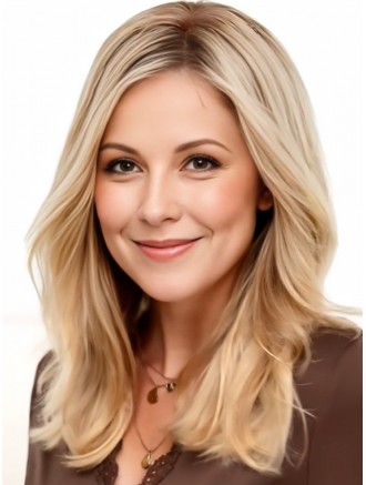 Wholesale Remy Human Hair Wavy Blonde Shoulder Length Monofilament Wigs