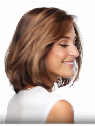 Wholesale 12-Inch Brown Layered Straight Wig – 100% Hand-Tied Remy Human Hair Lace Front Wig