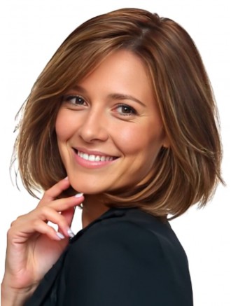 Wholesale 12-Inch Brown Layered Straight Wig – 100% Hand-Tied Remy Human Hair Lace Front Wig