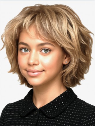 12" Blonde Layered Curly Human Hair Wig – Lace Front Mono Top 100% Hand-Tied Wholesale Wig