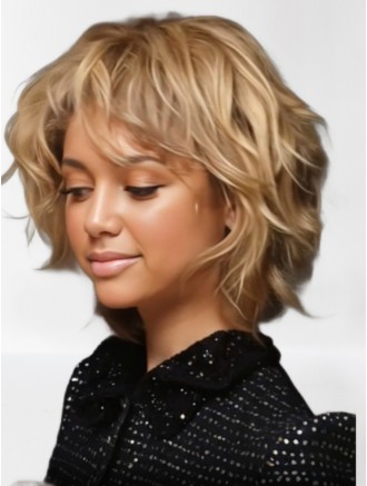 12" Blonde Layered Curly Human Hair Wig – Lace Front Mono Top 100% Hand-Tied Wholesale Wig