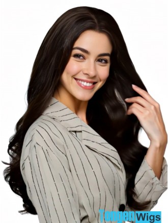 Wholesale 26" Black Wavy Remy Human Hair Wig – 100% Hand-Tied Monofilament Lace Front