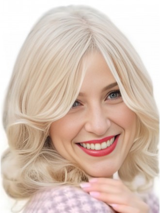 Wholesale 16 Inch Layered Blonde Wavy Real Human Hair Wig – 100% Hand-Tied