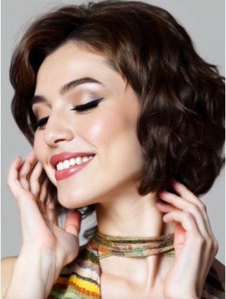 Wholesale 10″ Curly Black Bob Wig – Chin-Length Remy Human Hair, Hand-Tied Lace Front