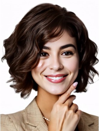 Wholesale 10″ Curly Black Bob Wig – Chin-Length Remy Human Hair, Hand-Tied Lace Front