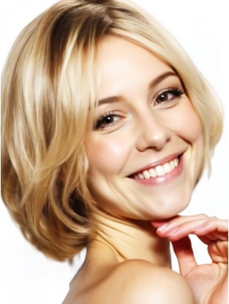 Wholesale Blonde Remy Human Hair Bob Wigs Lace Front Wavy Short Style