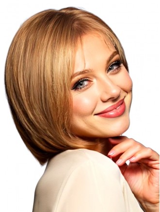 11 Inch Straight Blonde Remy Human Hair Wigs With Bangs | Mono Top Capless Wholesale Wigs