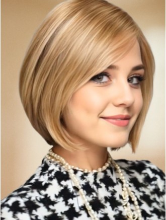 Wholesale 10" Straight Blonde Bob Wig – 100% Hand-Tied Synthetic Hair with Lace Front