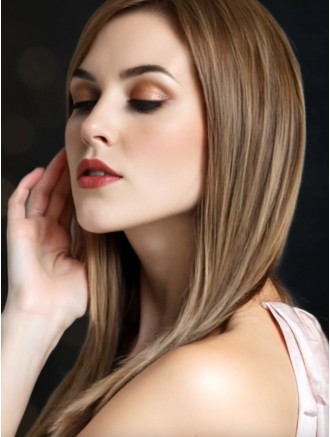 16" Long Brown Straight Layered Wig – Lace Front Mono Top 100% Hand-Tied Remy Human Hair Wholesale Wig