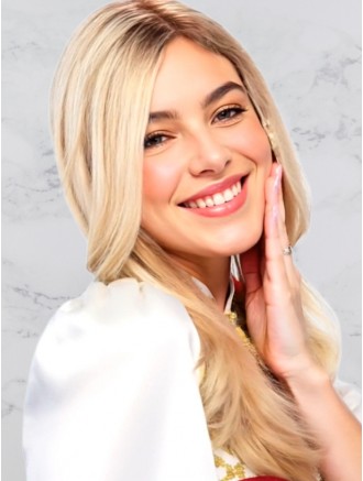 16 Inch Long Wavy Blonde Remy Human Hair Wig – 100% Hand-Tied Natural Real Hair Wig for Wholesale