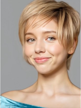 Wholesale Women’s Blonde Boycut Wig – 6" Straight 100% Hand-Tied Monofilament Remy Human Hair