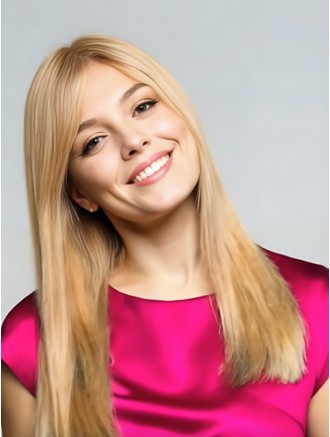 Wholesale 18" Long Straight Blonde Wig with Bangs – 100% Hand-Tied Monofilament Remy Human Hair