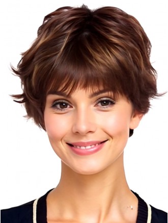 Layered Short Wavy Remy Human Hair Wig | Hand-Tied Monofilament Wholesale Wig