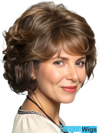 Wholesale Wavy Brown Chin Length 10 Inch Handmade Remy Human Hair Wigs with Bangs UK
