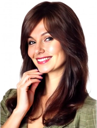 Wavy Layered Lace Front Human Hair Wig 16 Inch Auburn