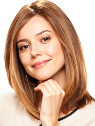 Brown Shoulder-Length Bob Wig with Monofilament Top – Straight Style, 100% Remy Human Hair