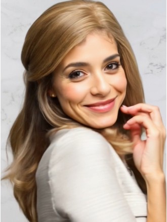 16 Inch Layered Long Brown Straight Remy Human Hair Wig – 100% Hand-Tied Lace Front Real Hair Wig for Wholesale