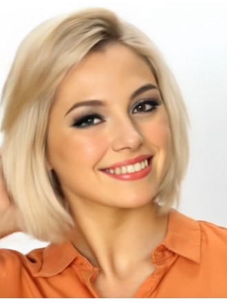 Wholesale Chin-Length Bob Wig – 10" Straight Remy Human Hair, 100% Hand-Tied Monofilament Lace Front
