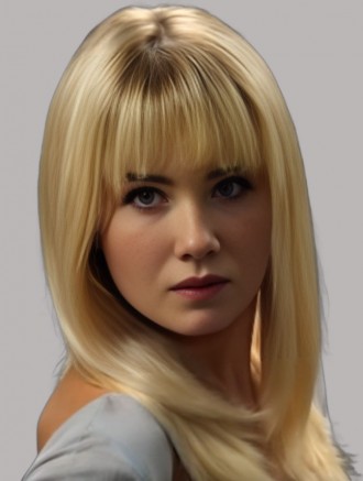 Wholesale Blonde Straight Lace Front Wig with Bangs 18 Inch Remy Human Hair 613 Color