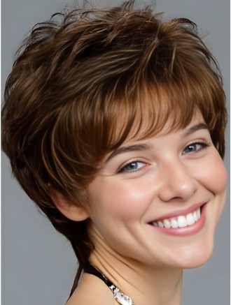 Wholesale Short Layered Curly Wig – 5 Inch 100% Hand-Tied Monofilament Remy Human Hair Wig