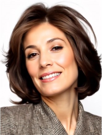 Wholesale Lace Front Auburn Wavy Chin-Length Human Hair Wig – Layered Cut