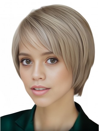 Wholesale Real Hair Wigs - 4 Inch Hand-Tied Short Straight Blonde Remy Human Hair Wig with Lace Front