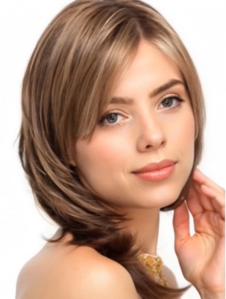 Remy Human Hair Straight Lace Front Wig with Bangs – Shoulder-Length Auburn Style Wholesale