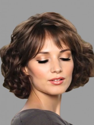 Wholesale 10 Inch Brown Wavy Lace Front Wig with Bangs – Remy Human Hair Bob Wigs
