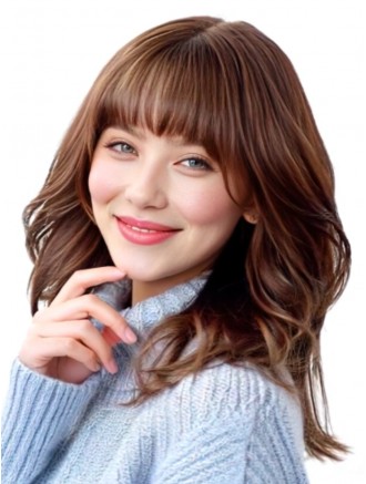 16 Inch Medium Brown Wavy Real Human Hair Wig with Bangs – Remy Hair Wig Wholesale