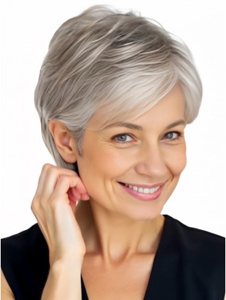 Wholesale 8 Inch Grey Lace Front Straight Remy Human Hair Wig – Natural Look for Women