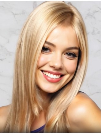 Wholesale 16" Blonde Straight Remy Human Hair Wig with Bangs – 100% Hand-Tied Lace Wig
