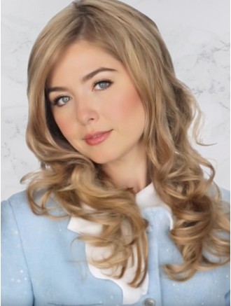 18" Curly Remy Human Hair Topper with Bangs – Hand-Tied Monofilament Crown in Swedish Almond