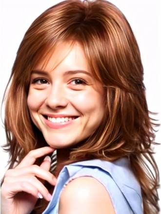 Wholesale 16 Inch Wavy Auburn Synthetic Real Hair Wigs – Layered Capless Style