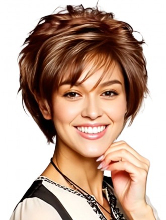 Wholesale Short Auburn Layered Wig – 10" Straight Remy Human Hair, 100% Hand-Tied Monofilament Lace Front