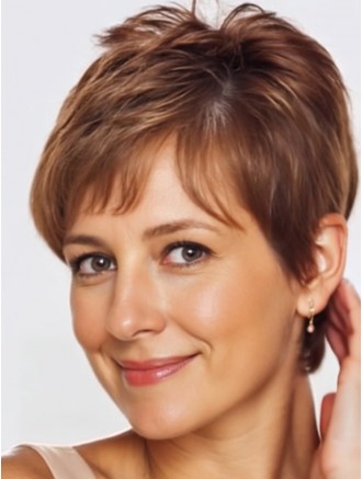 Short Straight Synthetic Wig with Lace Front – 8 Inch Brown Style for Wholesale