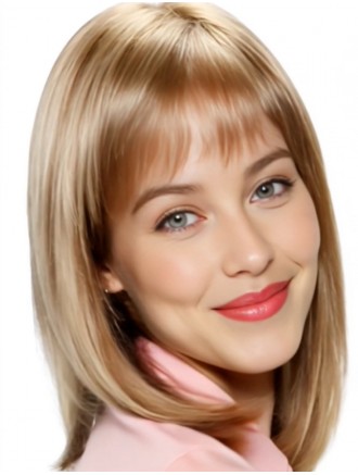 14 Inch Blonde Lace Front Human Hair Wig with Bangs – Wholesale Remy Hair Shoulder Length