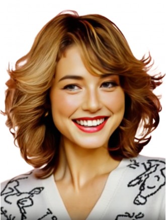 11" Blonde Chin-Length Wavy Remy Human Hair Wig – Wholesale Lace Front Mono-Top Wig with Bangs