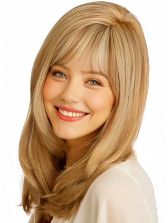 18" Long Straight Layered Blonde Wig | 100% Hand-Tied Remy Human Hair Monofilament Wholesale Wig