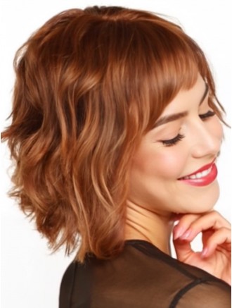 Chin Length Wavy Human Hair Bob Wig – Auburn Monofilament Hand-Tied Wig for Wholesale