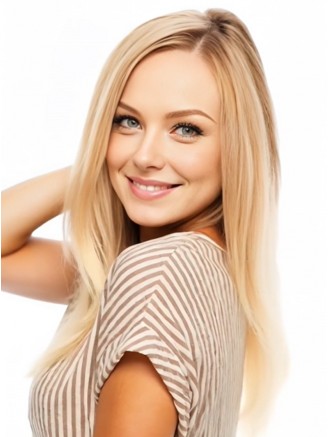 17 Inch Long Straight Blonde Remy Human Hair Lace Front Wigs Wholesale