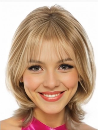 12" Blonde Petite Shoulder Length Wig with Bangs | 100% Hand-Tied Remy Human Hair Monofilament Wholesale Wig