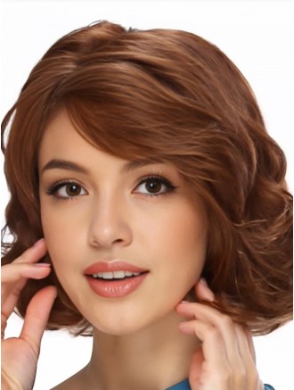 12" Auburn Curly Wig with Bangs – Remy Human Hair Mono Top 100% Hand-Tied Wholesale Wig