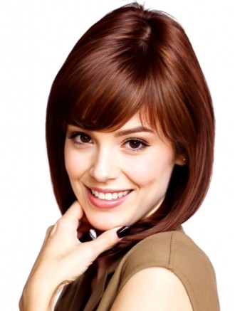 Wholesale 13 Inch Straight Remy Human Hair Wigs with Bangs – Auburn Full Lace Wig