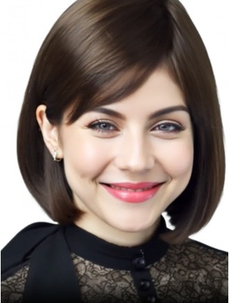 Wholesale Real Hair Wigs – 10 Inch Remy Human Hair Brown Straight Bob Monofilament Wigs Large Cap