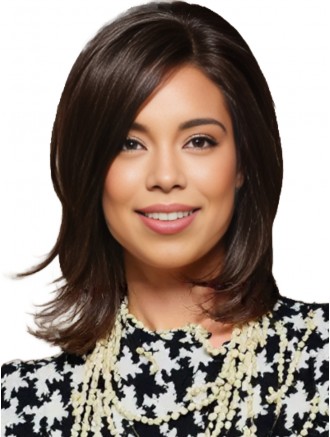 Wholesale Human Hair Wigs – 100% Hand-Tied Shoulder-Length Brown Straight Lace Front Wigs with Bangs